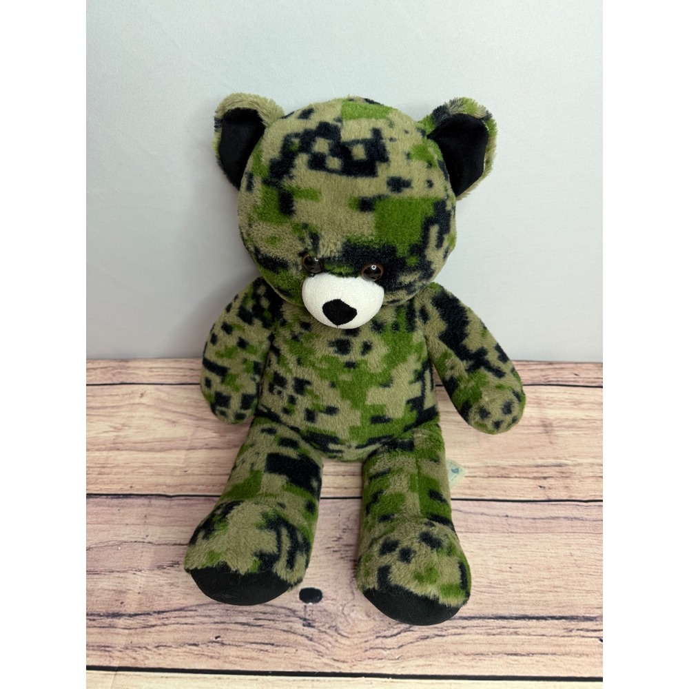 Build-A-Bear Workshop Digital Camo Teddy Bear Green Black Camouflage Plush 17"